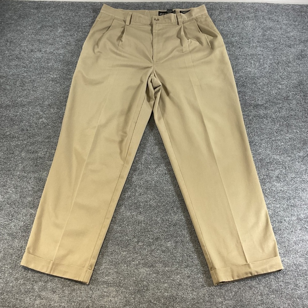 Eddie Bauer Wrinkle Resistant Pants Mens 35x30 Classic Fit Khaki Cotton Dress Ca